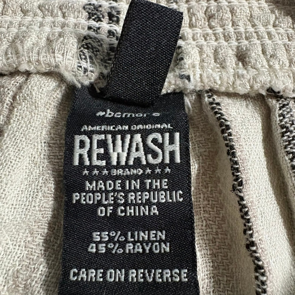 Rewash Wide Leg Pants XL Beige Striped Linen Blend Smocked Waist Boho Summer - Picture 6 of 8